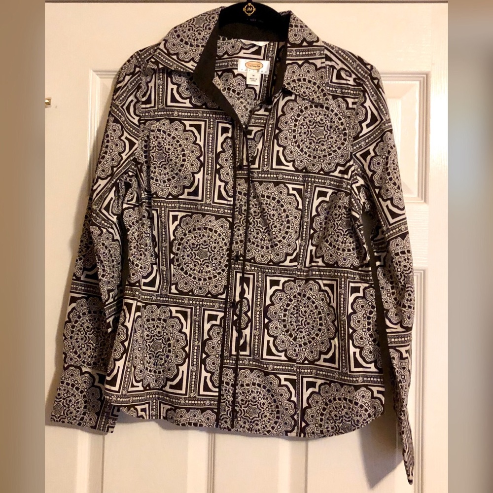 Talbots Medallion Print Stretch Button Down Poplin Shirt